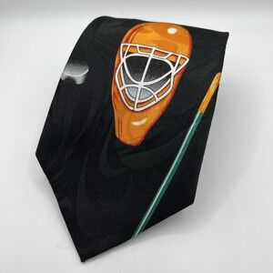 Vtg Fratello Men's Hand Made Necktie Hockey Mask Stick Black/Multicolored